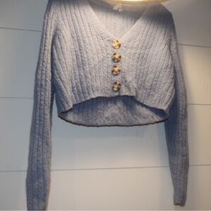 Cozy Blue Cropped Cardigan with Button Detail